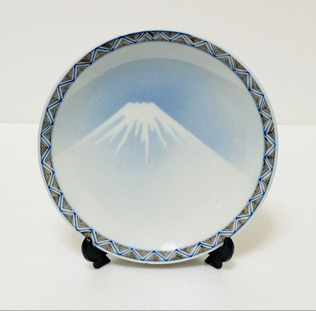 週末削除 明治 瀬戸焼 千峰園製 伊藤四郎左衛門 吹呉須富岳図6寸皿揃い