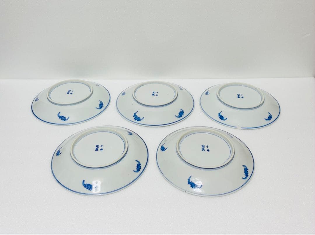 週末削除 明治 瀬戸焼 千峰園製 伊藤四郎左衛門 吹呉須富岳図6寸皿揃い