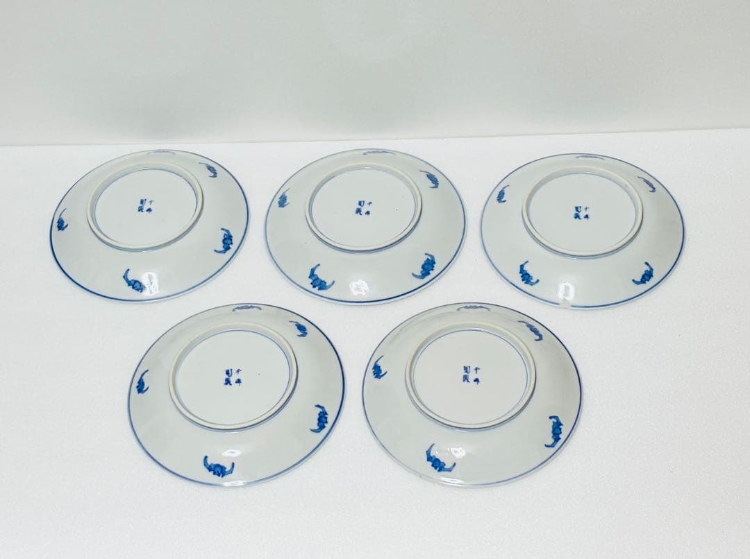 週末削除 明治 瀬戸焼 千峰園製 伊藤四郎左衛門 吹呉須富岳図6寸皿揃い