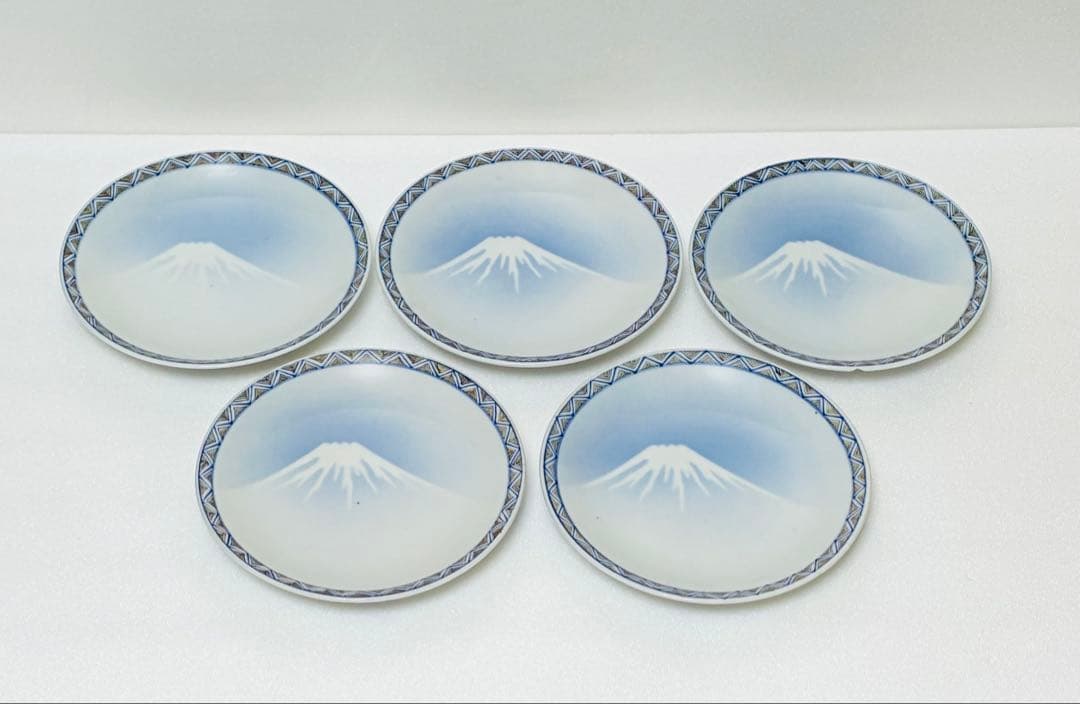 週末削除 明治 瀬戸焼 千峰園製 伊藤四郎左衛門 吹呉須富岳図6寸皿揃い