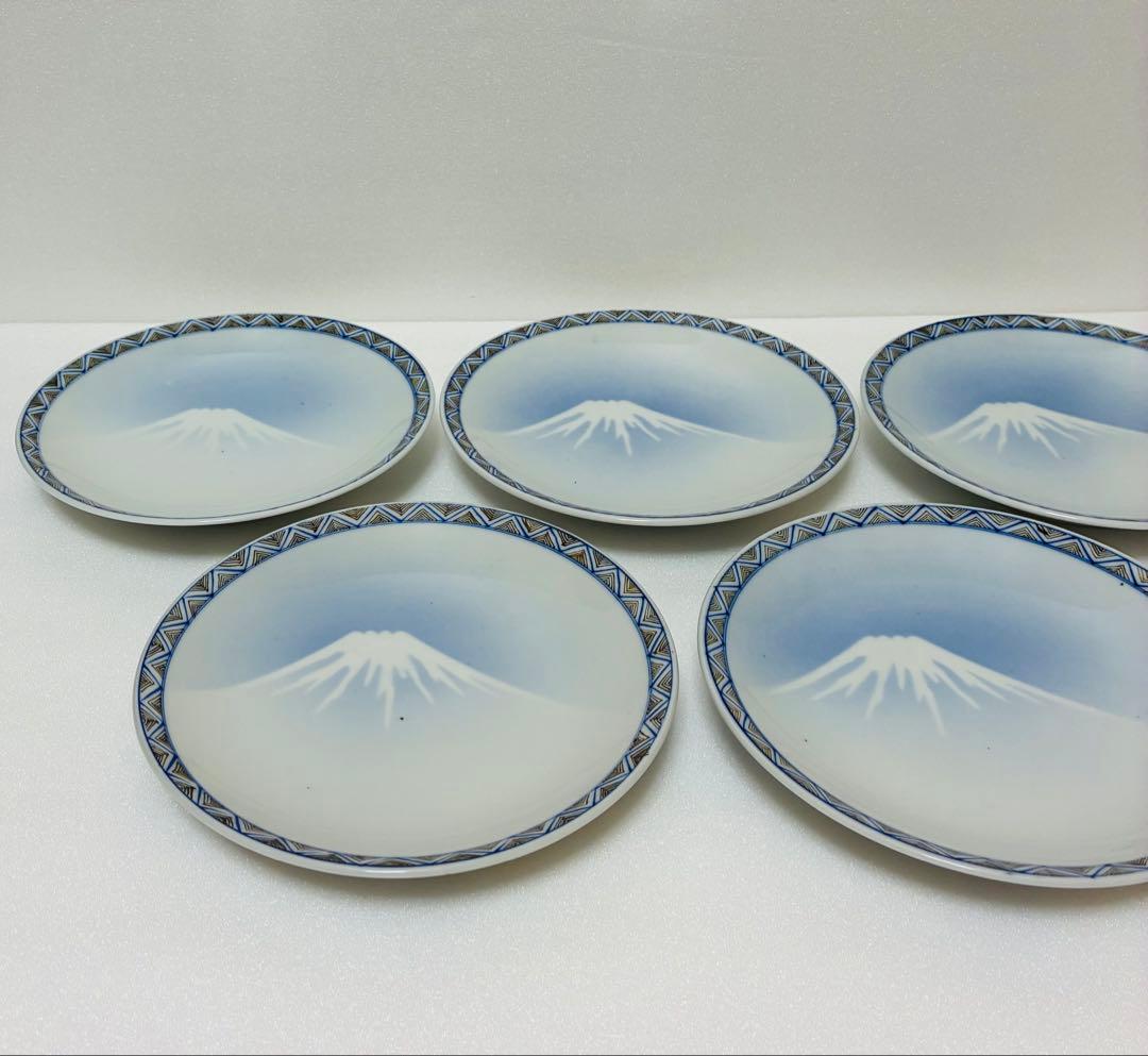 週末削除 明治 瀬戸焼 千峰園製 伊藤四郎左衛門 吹呉須富岳図6寸皿揃い