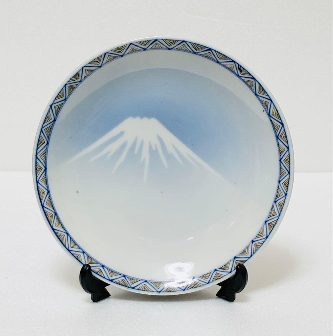 週末削除 明治 瀬戸焼 千峰園製 伊藤四郎左衛門 吹呉須富岳図6寸皿揃い