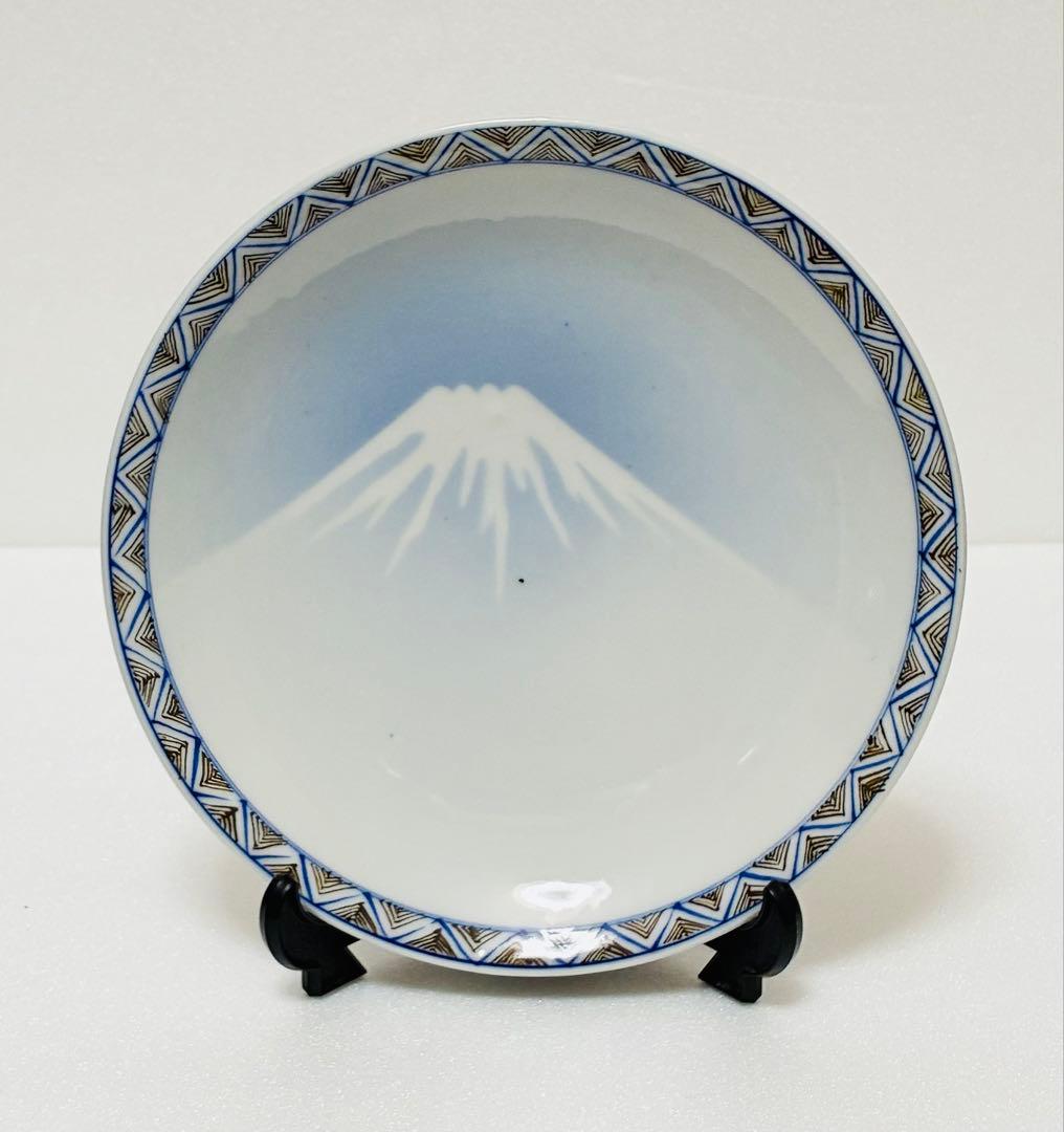週末削除 明治 瀬戸焼 千峰園製 伊藤四郎左衛門 吹呉須富岳図6寸皿揃い