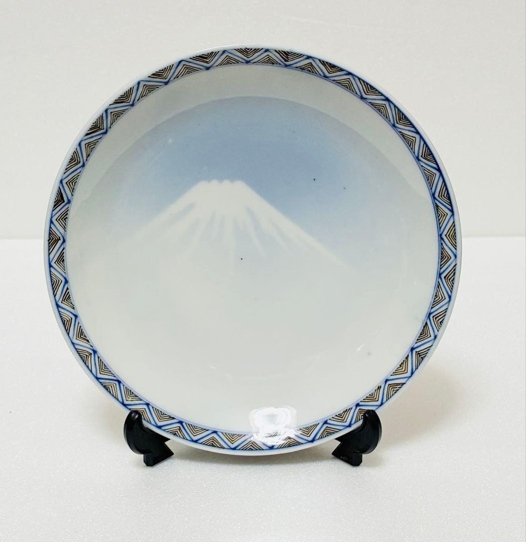 週末削除 明治 瀬戸焼 千峰園製 伊藤四郎左衛門 吹呉須富岳図6寸皿揃い