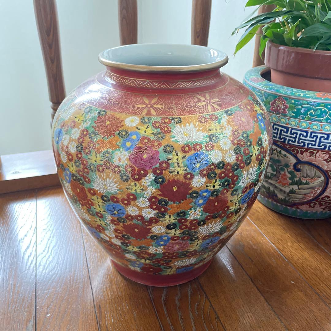 九谷焼　金彩　色絵　大きな壺　花器