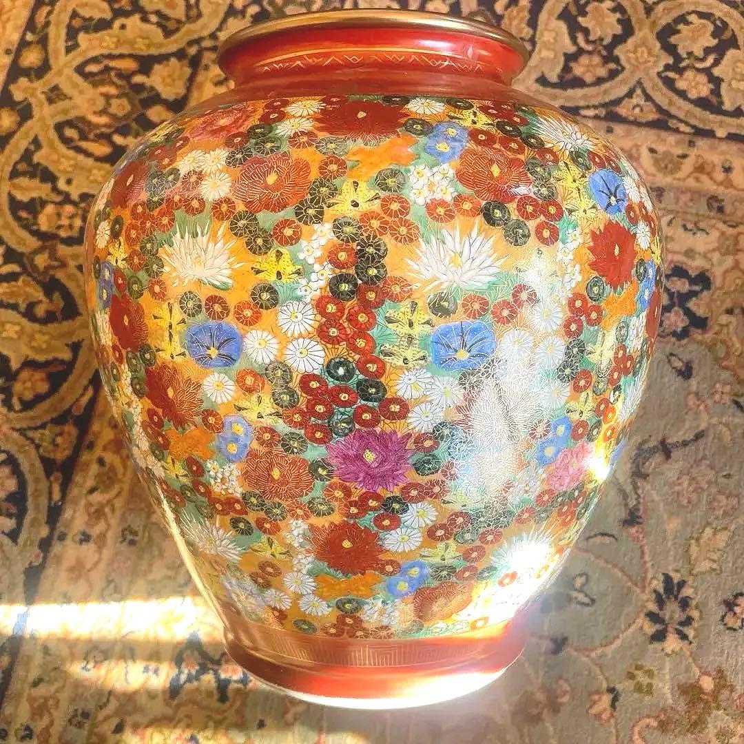 九谷焼　金彩　色絵　大きな壺　花器