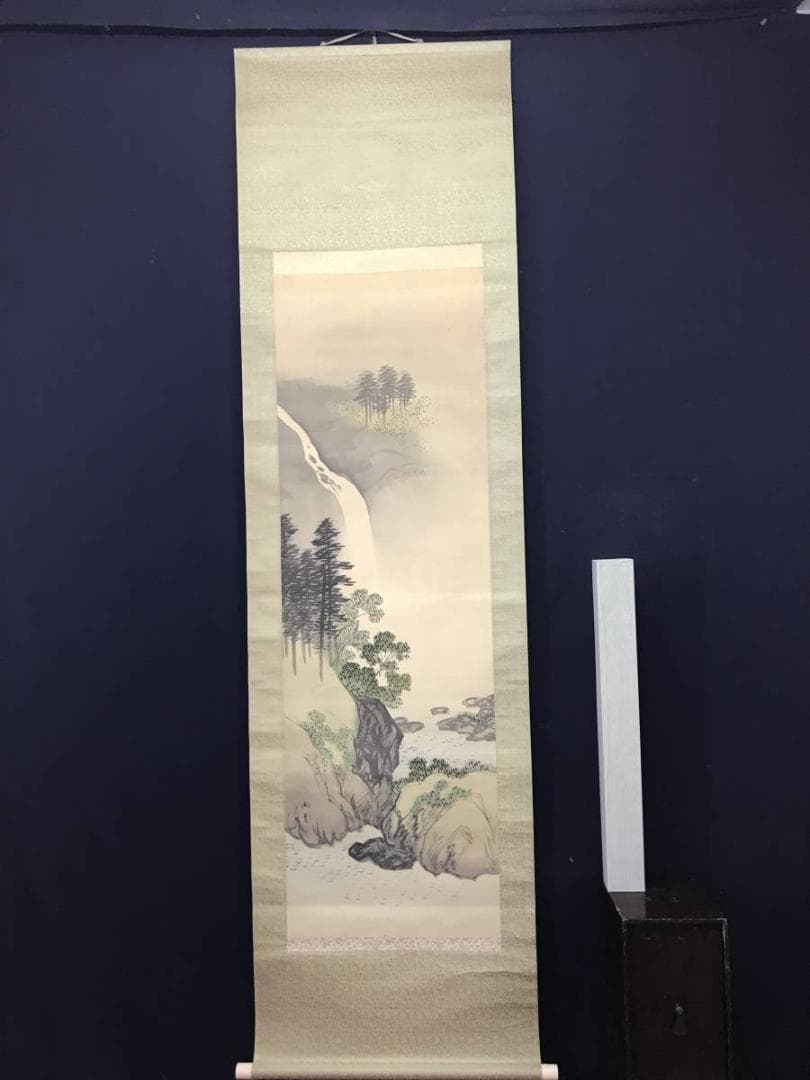 【真作】湖堂/瀧山水図/滝図/山水図/掛軸/名家伝来/AC-252