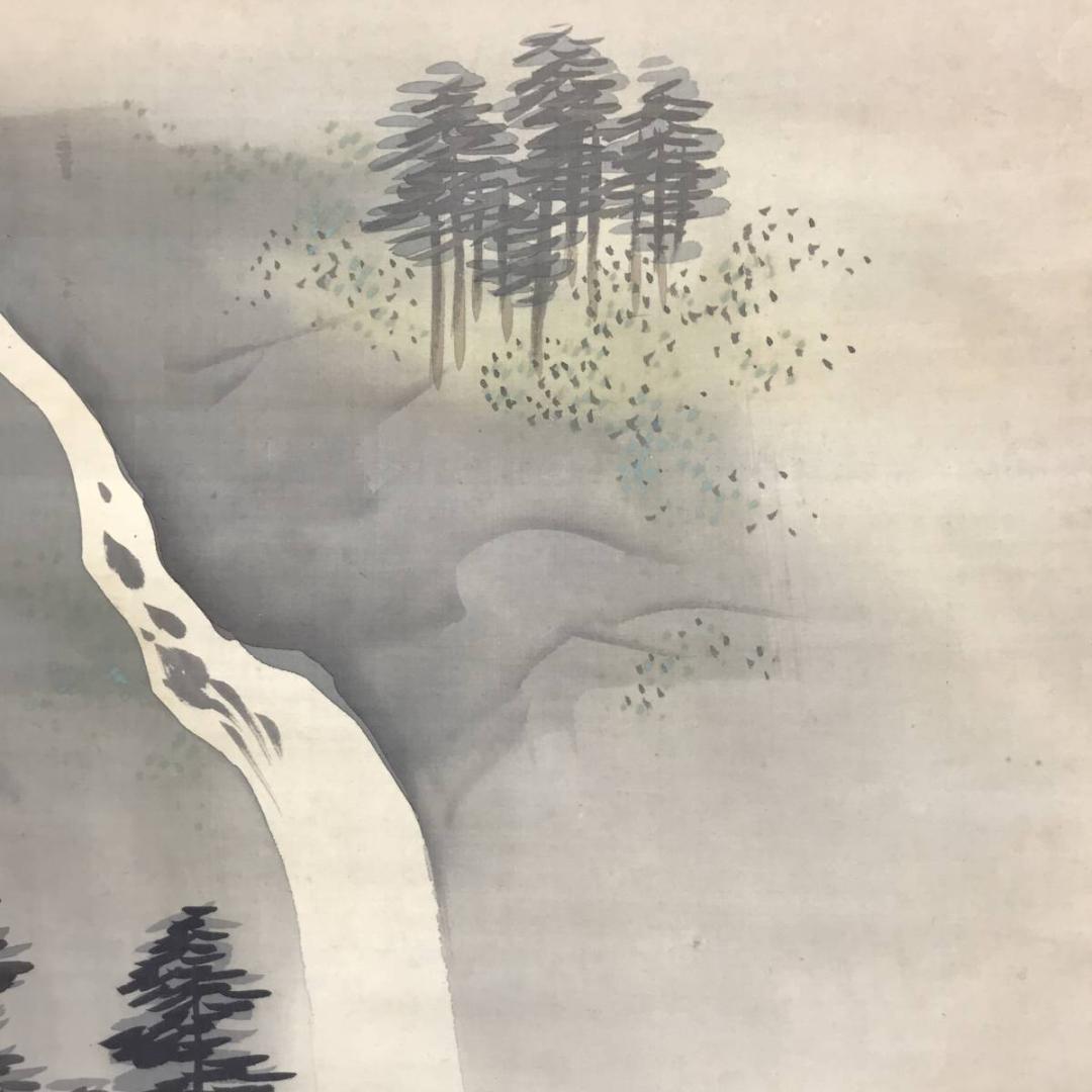 【真作】湖堂/瀧山水図/滝図/山水図/掛軸/名家伝来/AC-252