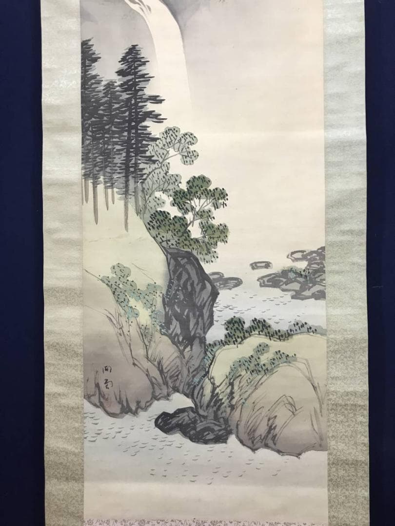 【真作】湖堂/瀧山水図/滝図/山水図/掛軸/名家伝来/AC-252