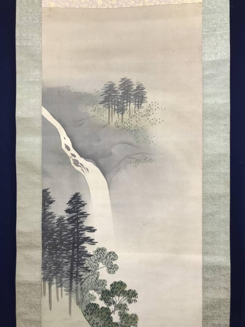 【真作】湖堂/瀧山水図/滝図/山水図/掛軸/名家伝来/AC-252