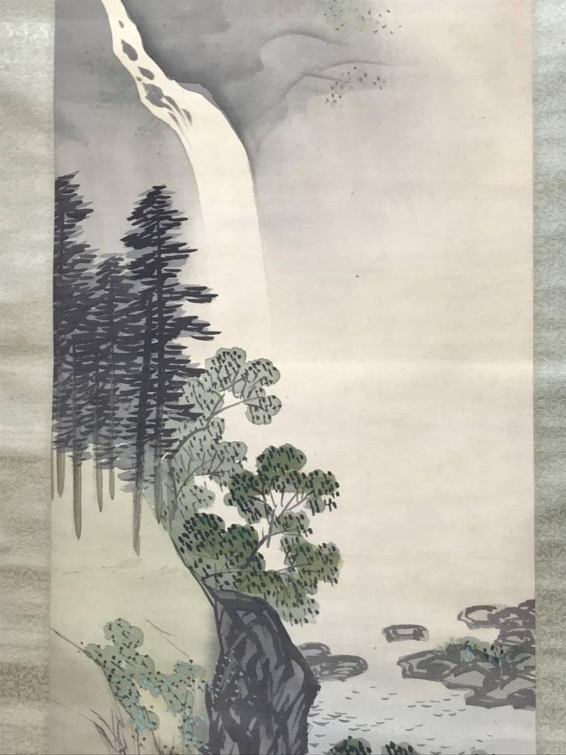 【真作】湖堂/瀧山水図/滝図/山水図/掛軸/名家伝来/AC-252