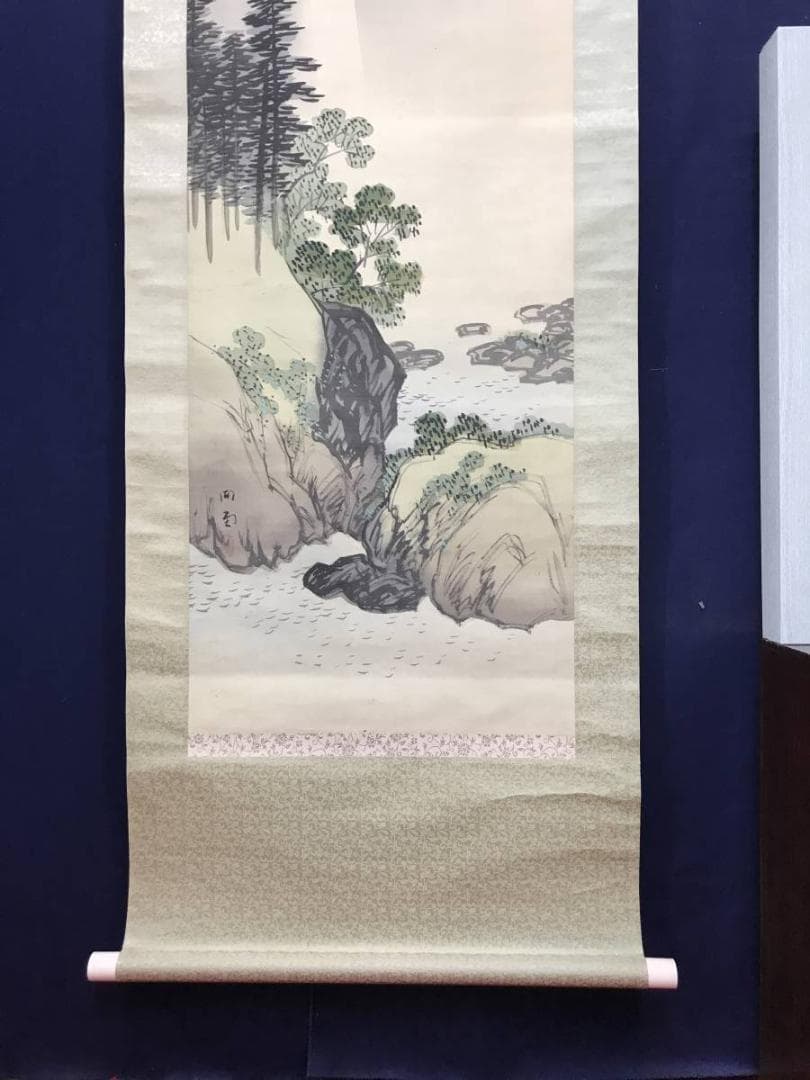 【真作】湖堂/瀧山水図/滝図/山水図/掛軸/名家伝来/AC-252