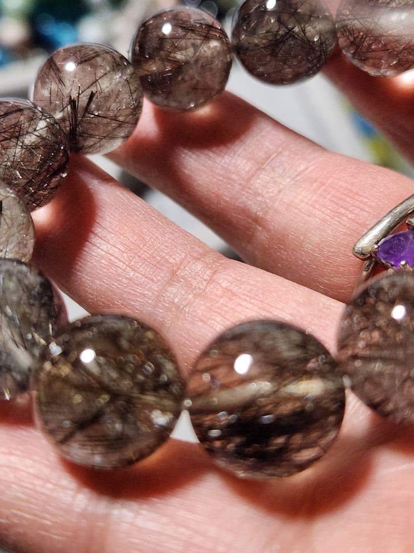 天然石ブレスレット　ブラックルチル