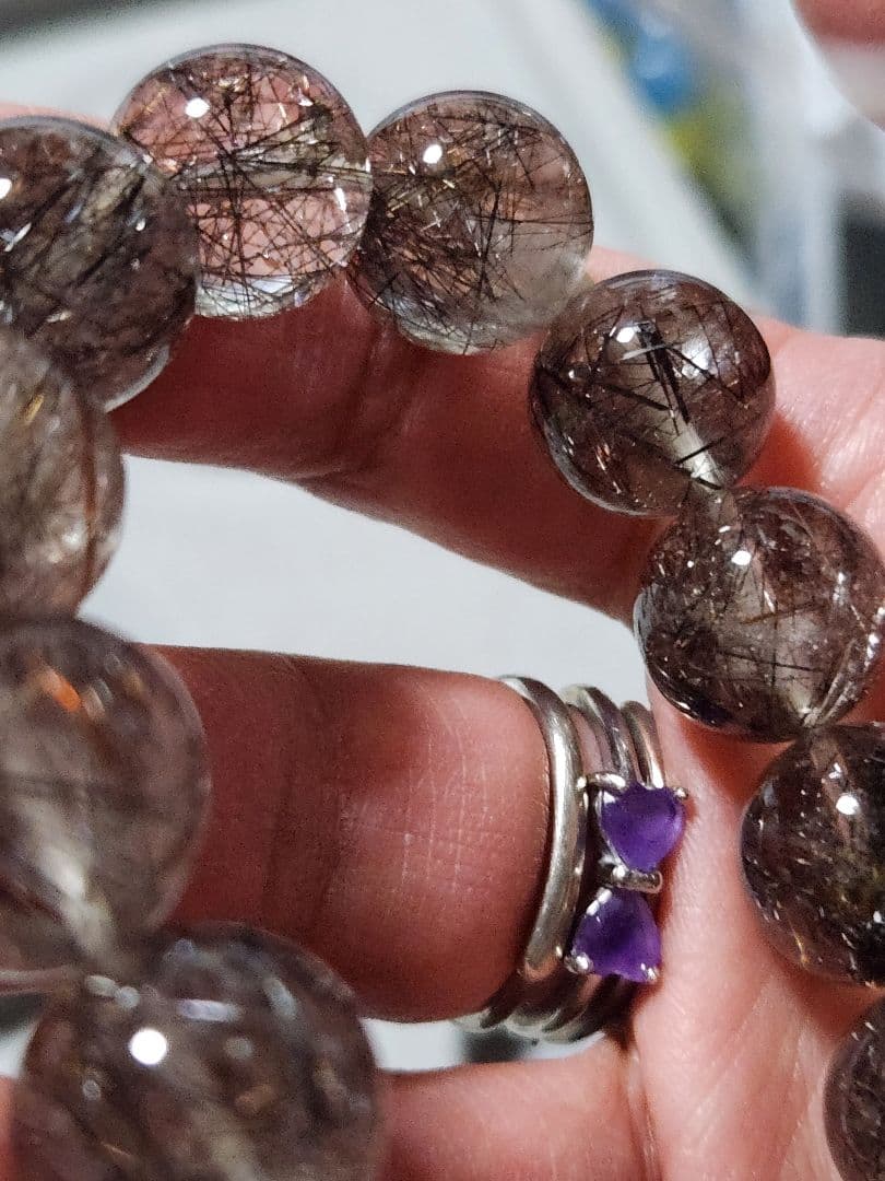 天然石ブレスレット　ブラックルチル