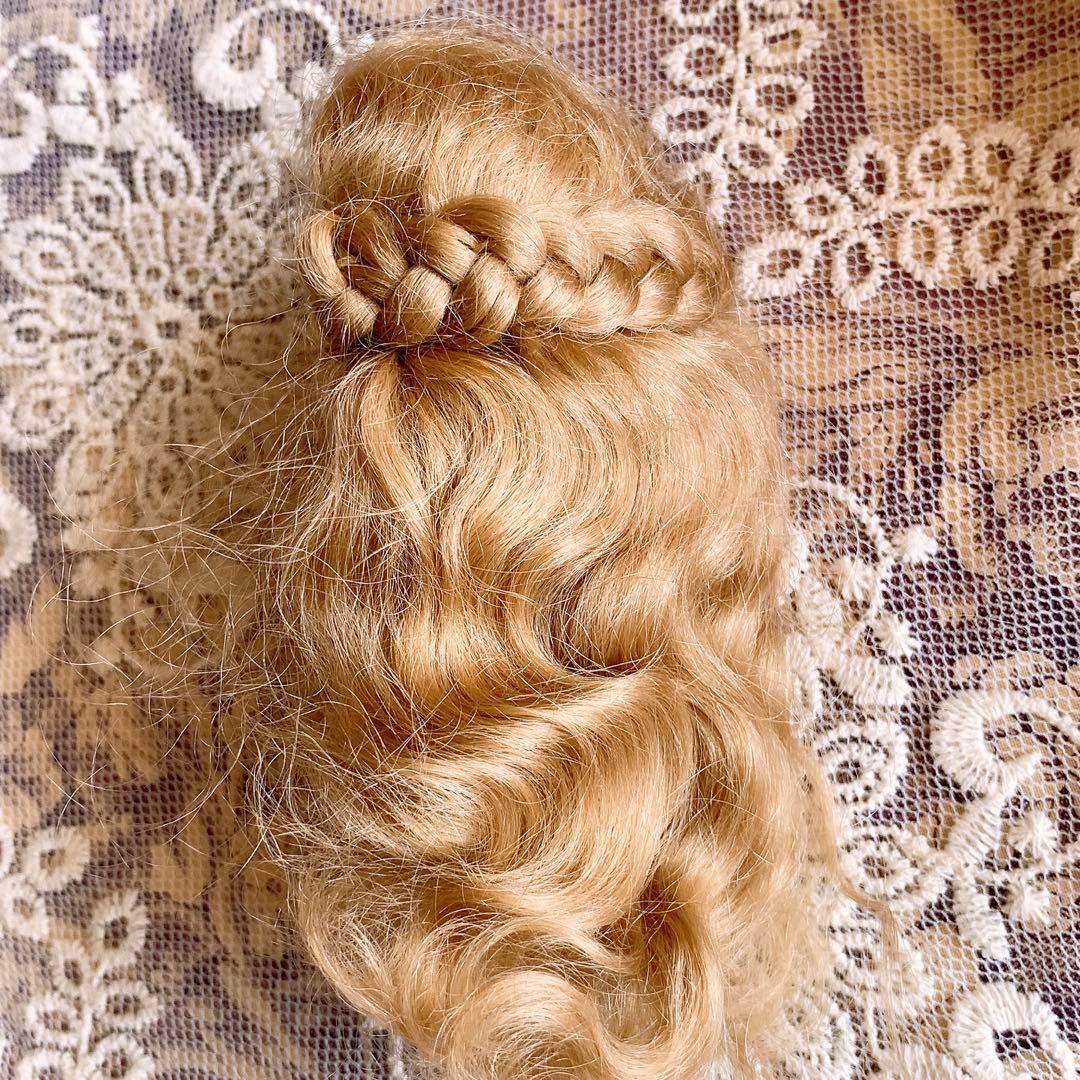 ビスクドール モヘアウィッグ ♡ サイド編み込みスタイル アッシュブロンド