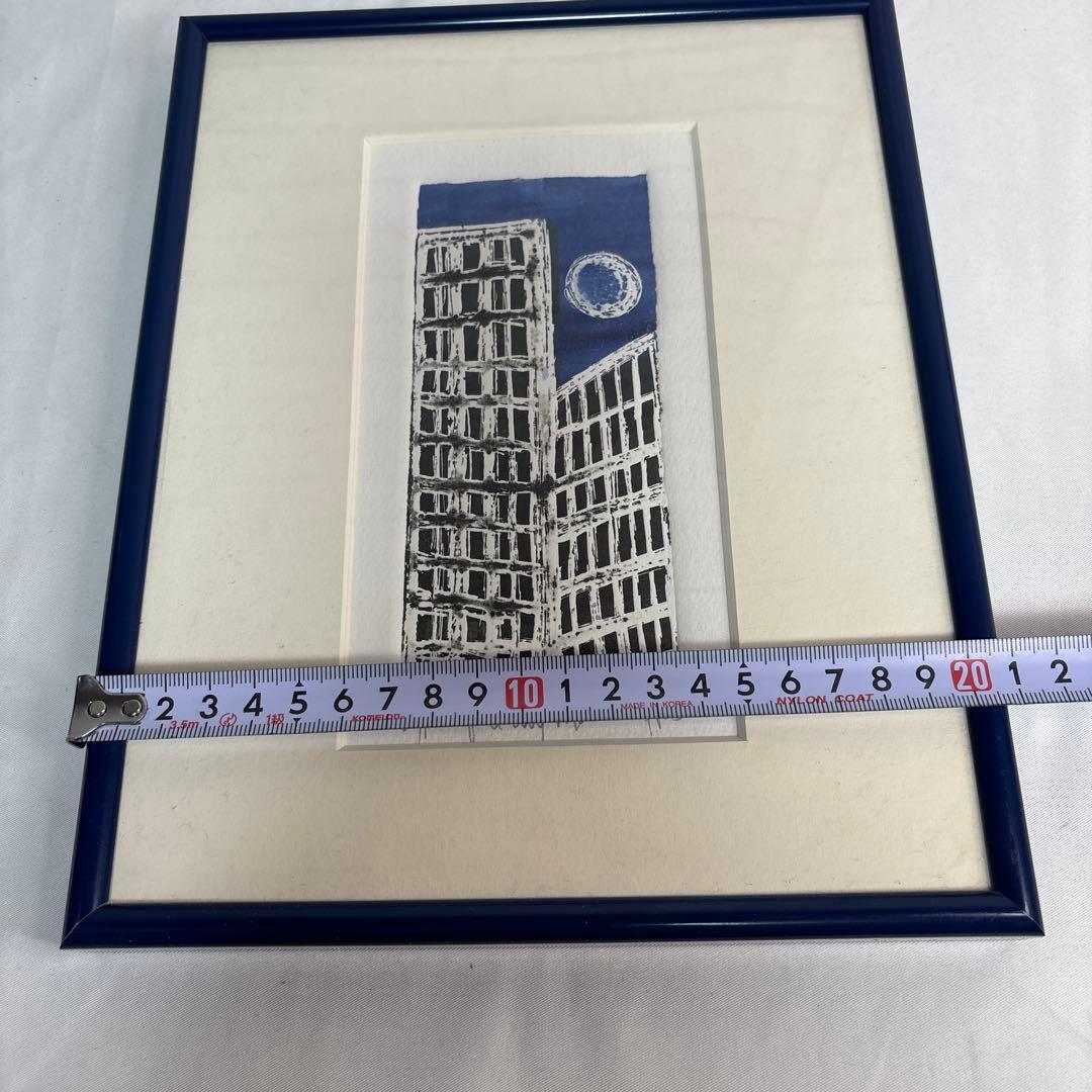 版画 額装 full city Moon 建物 アート インテリア