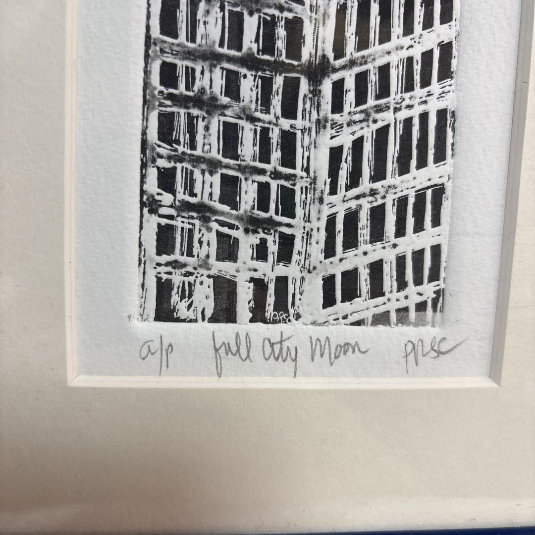 版画 額装 full city Moon 建物 アート インテリア