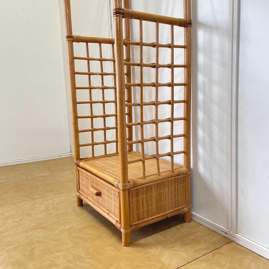 籐ラタン アーチ型 ハンガーラック コートハンガー 引き出し ビンテージ