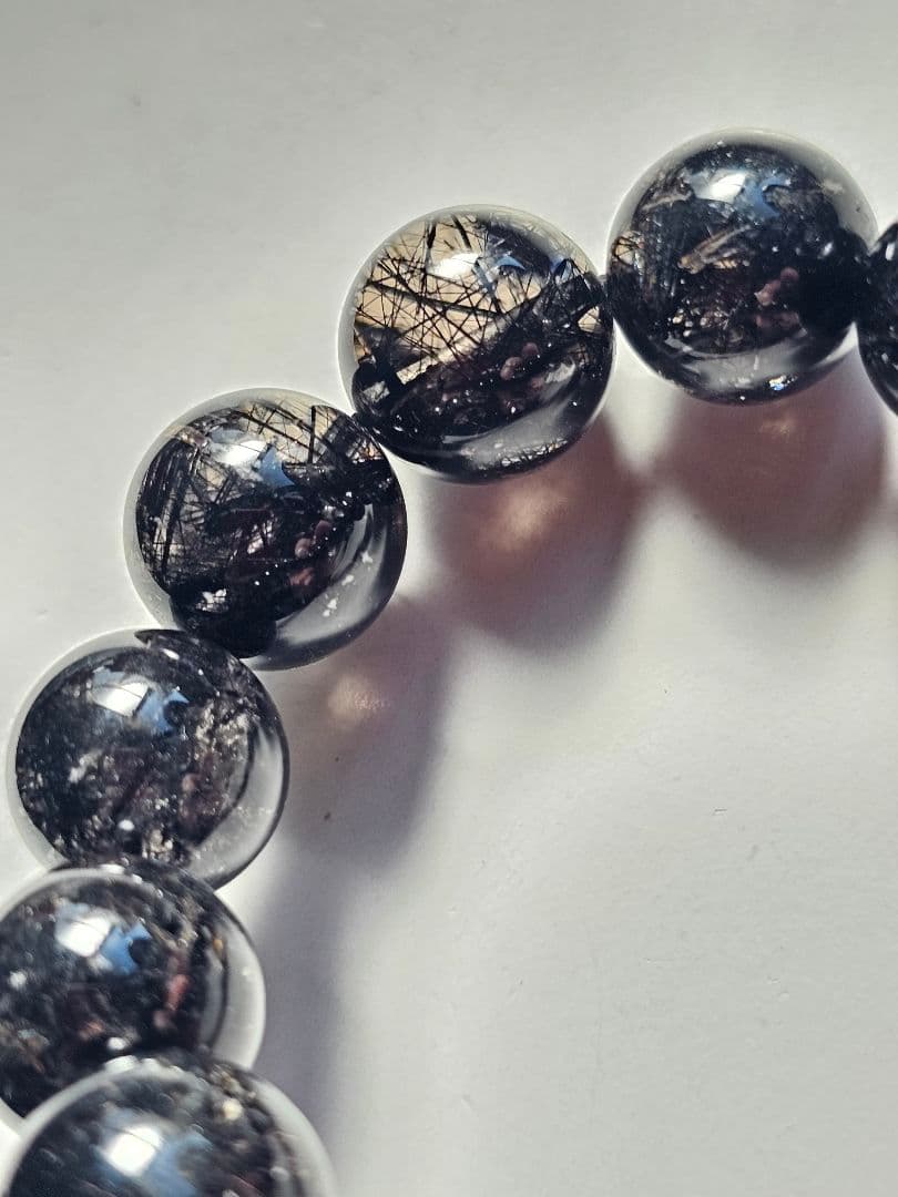②13mm　ブラックルチルクォーツ　ブレスレット