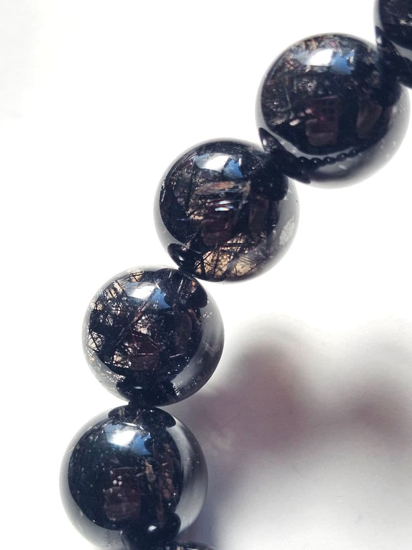 ②13mm　ブラックルチルクォーツ　ブレスレット