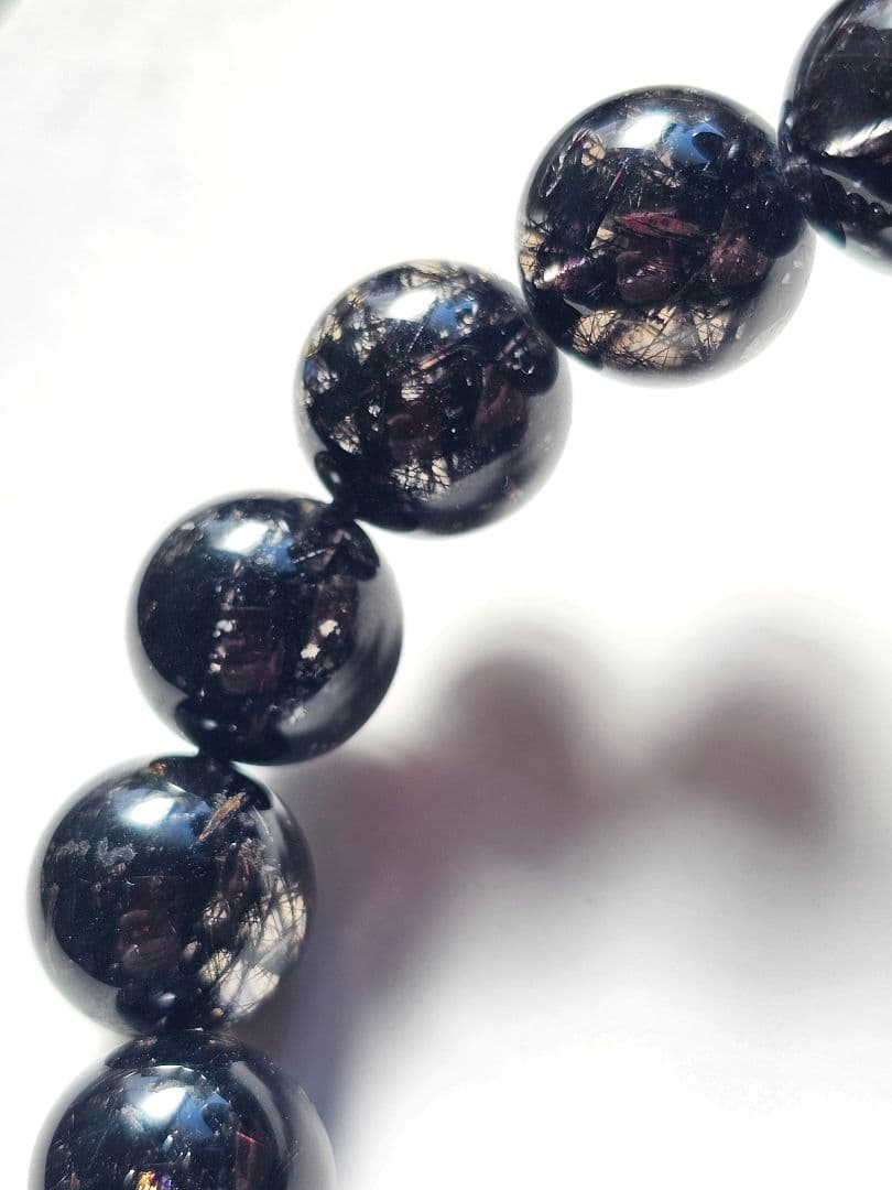 ②13mm　ブラックルチルクォーツ　ブレスレット