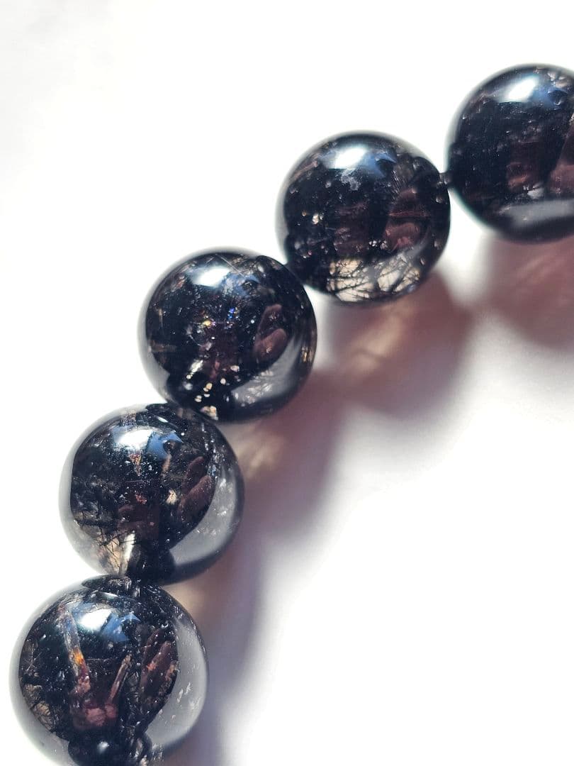 ②13mm　ブラックルチルクォーツ　ブレスレット