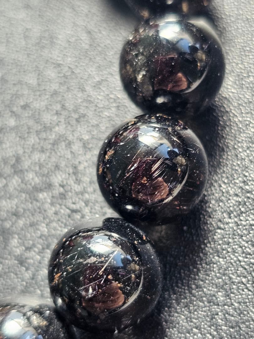 ②13mm　ブラックルチルクォーツ　ブレスレット