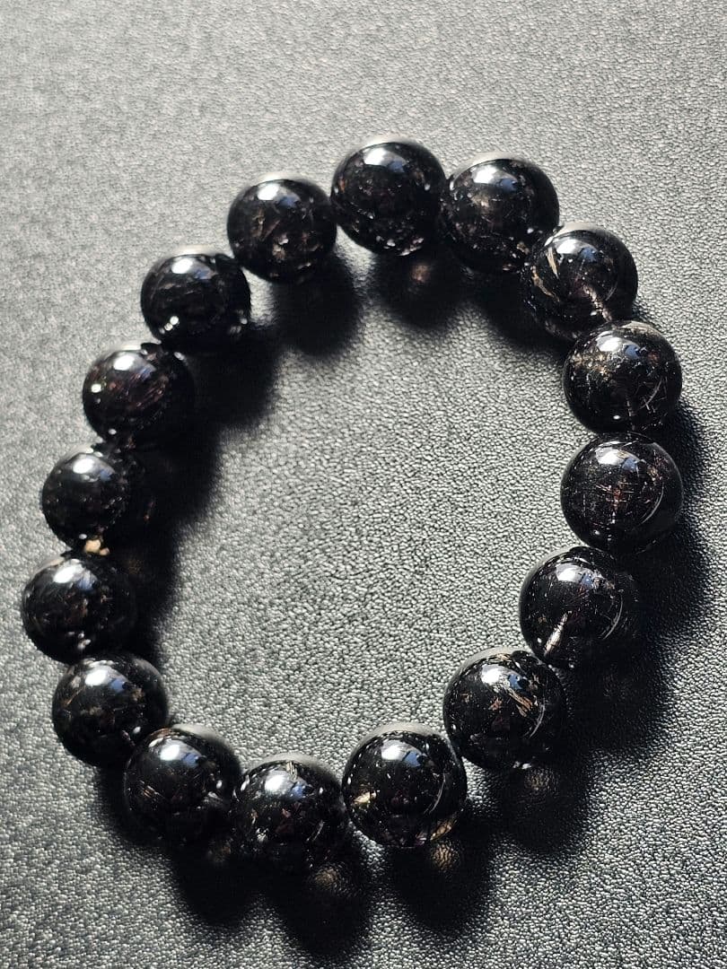 ②13mm　ブラックルチルクォーツ　ブレスレット
