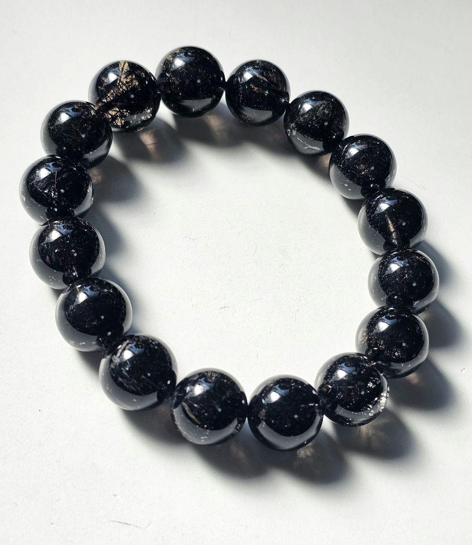 ②13mm　ブラックルチルクォーツ　ブレスレット
