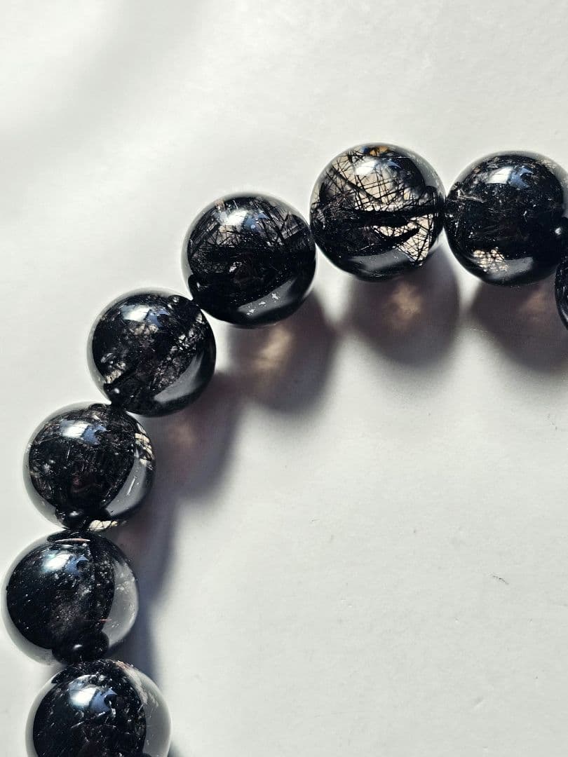 ②13mm　ブラックルチルクォーツ　ブレスレット