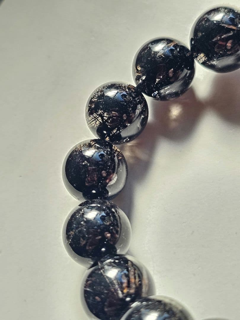 ②13mm　ブラックルチルクォーツ　ブレスレット