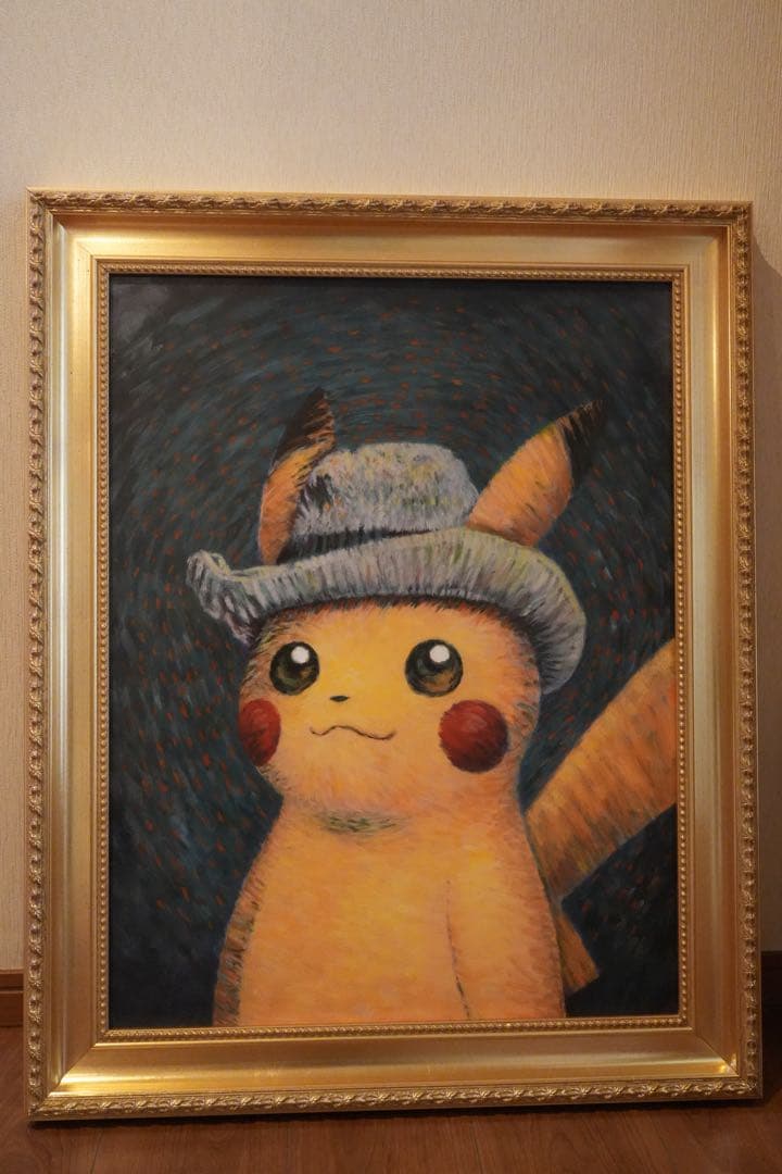 ゴッホピカチュウ　金枠　Mサイズ　キャンバス