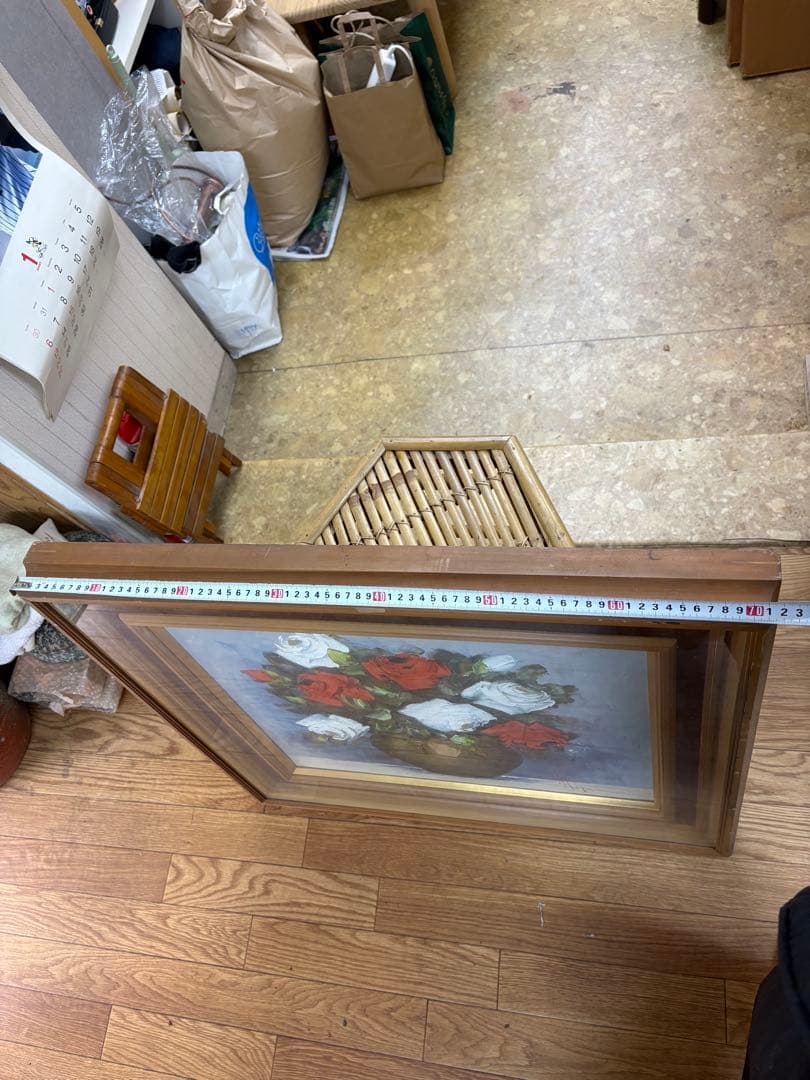 【真作】鹿児島 洋画家 藤井章次「薔薇」油彩 F6号 作家紹介しおり付 額装