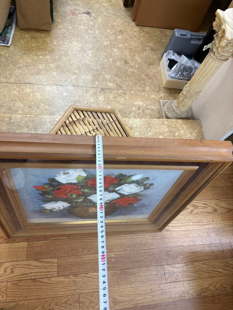 【真作】鹿児島 洋画家 藤井章次「薔薇」油彩 F6号 作家紹介しおり付 額装