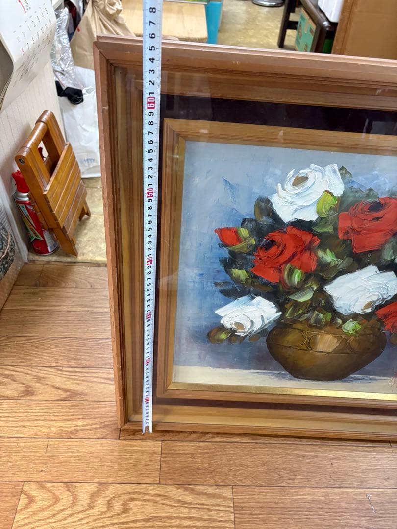 【真作】鹿児島 洋画家 藤井章次「薔薇」油彩 F6号 作家紹介しおり付 額装