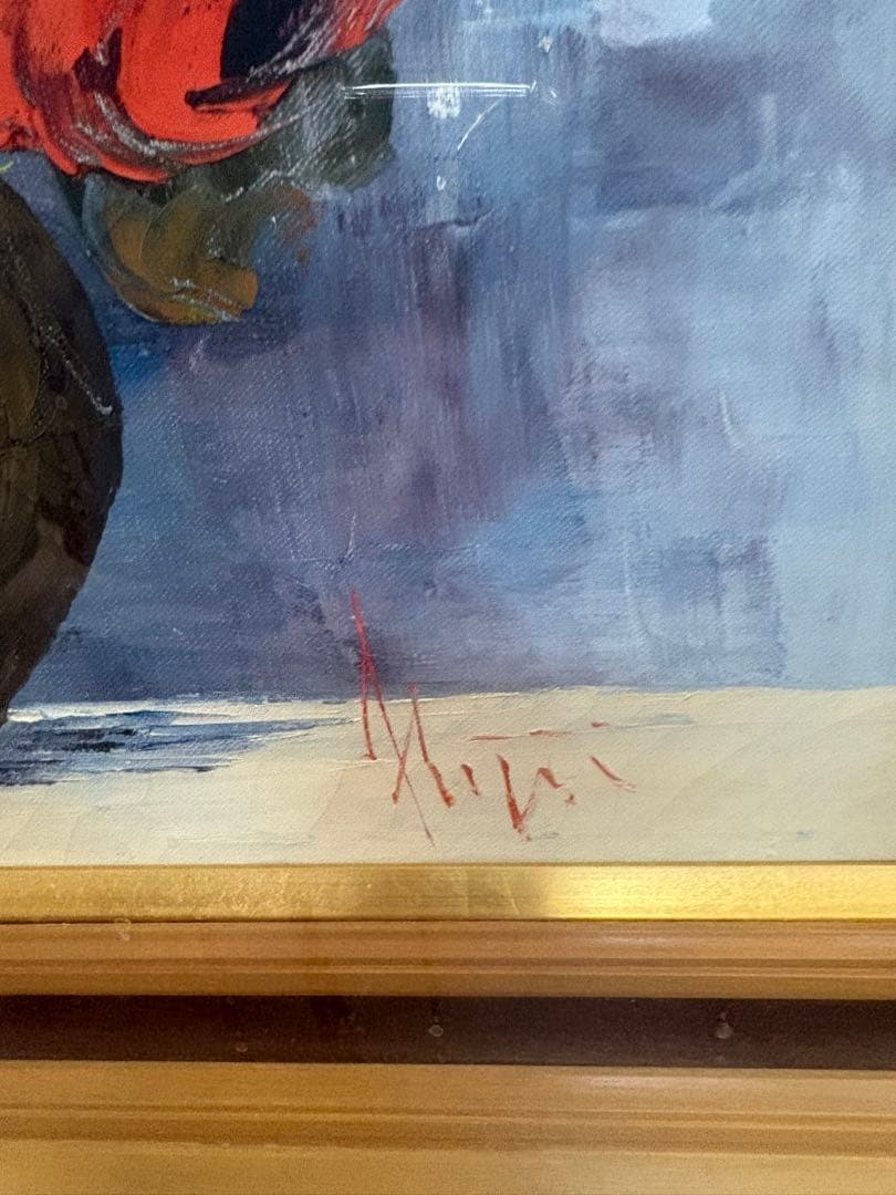 【真作】鹿児島 洋画家 藤井章次「薔薇」油彩 F6号 作家紹介しおり付 額装