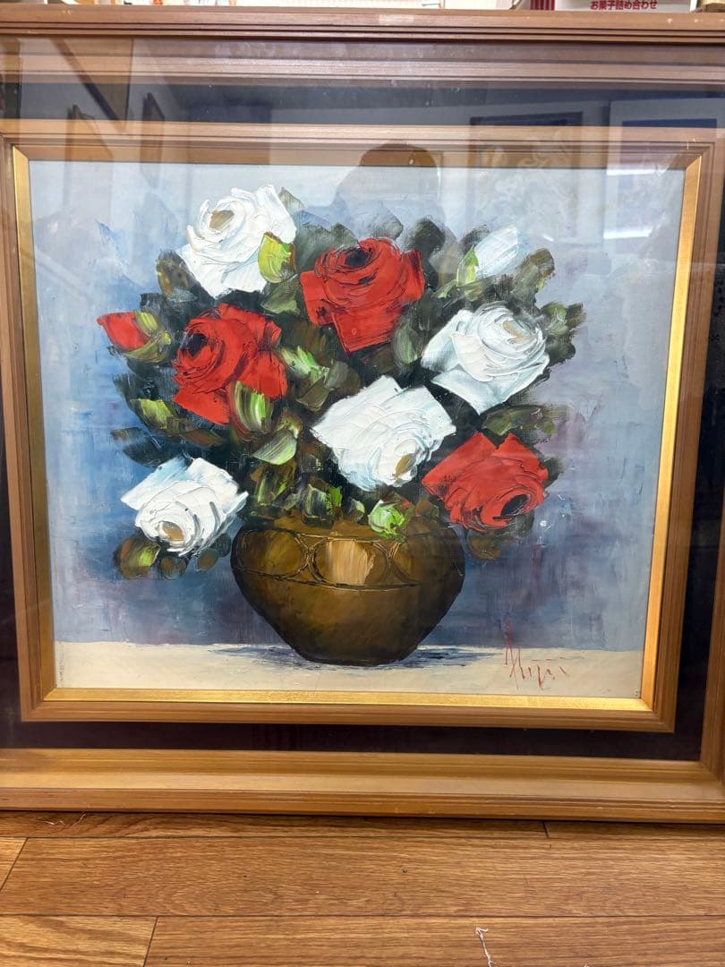 【真作】鹿児島 洋画家 藤井章次「薔薇」油彩 F6号 作家紹介しおり付 額装