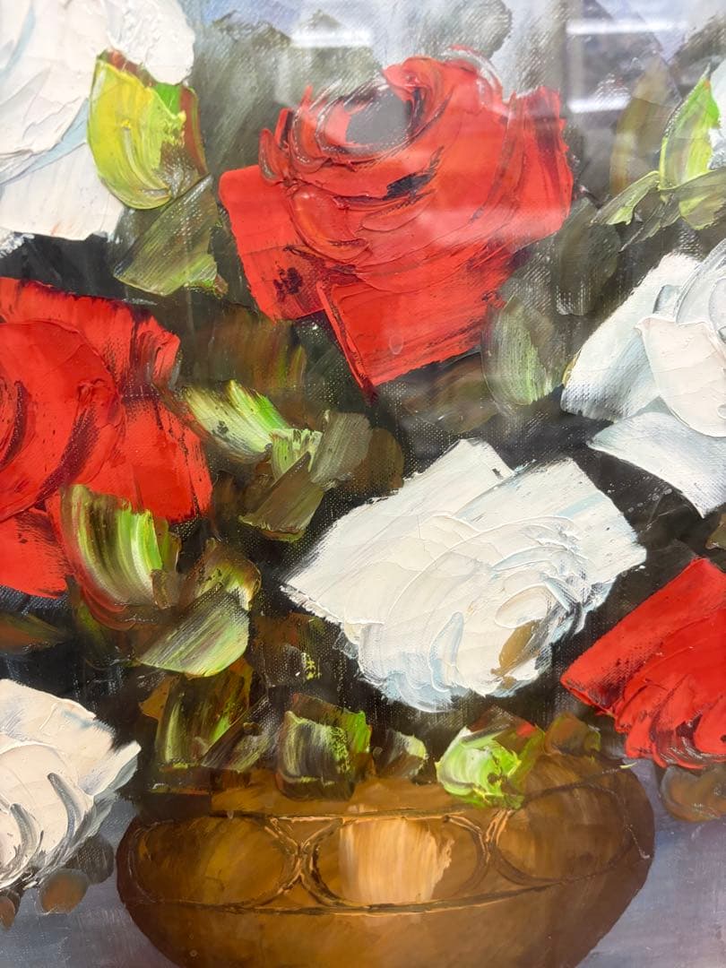 【真作】鹿児島 洋画家 藤井章次「薔薇」油彩 F6号 作家紹介しおり付 額装