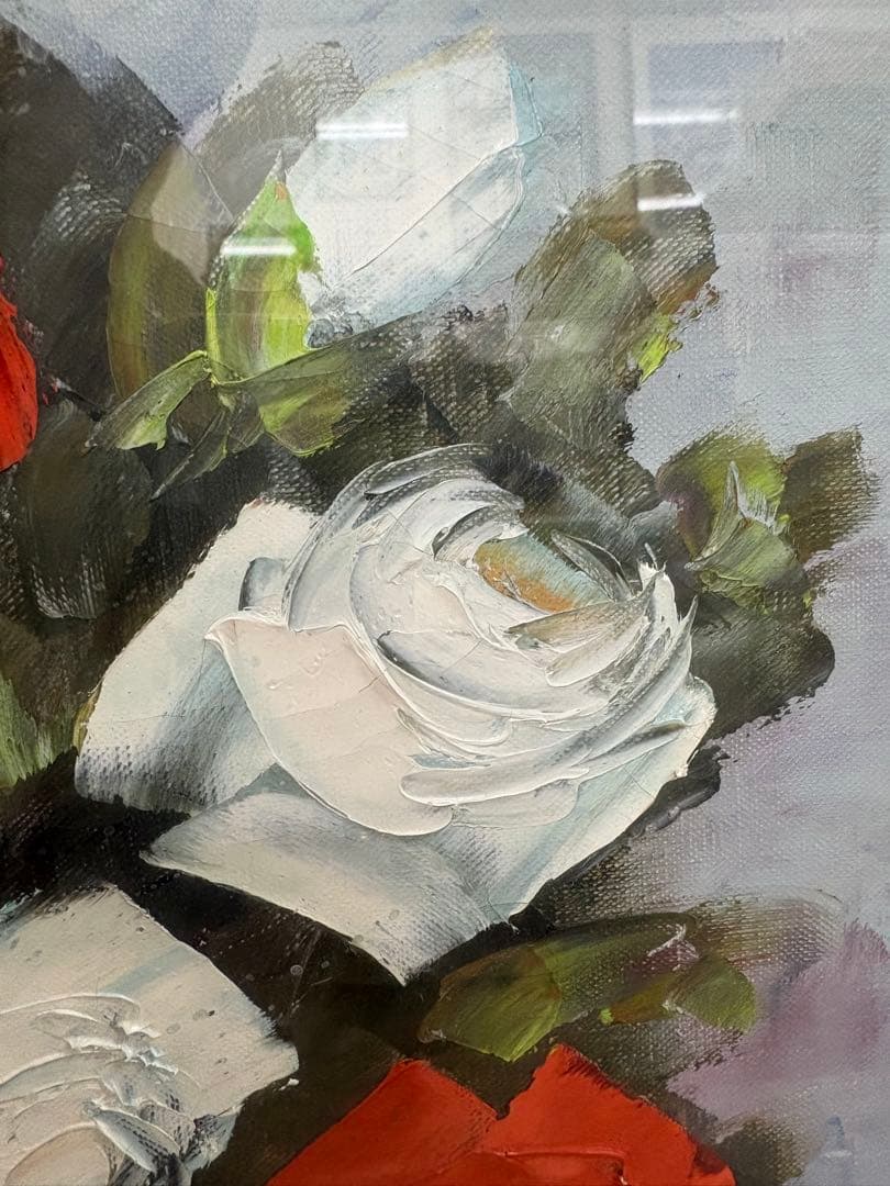 【真作】鹿児島 洋画家 藤井章次「薔薇」油彩 F6号 作家紹介しおり付 額装