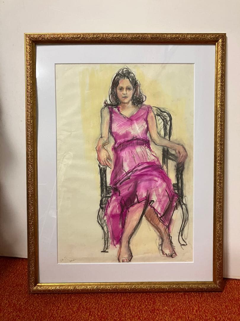 値下げ、パステル画、人物スケッチ、自筆画