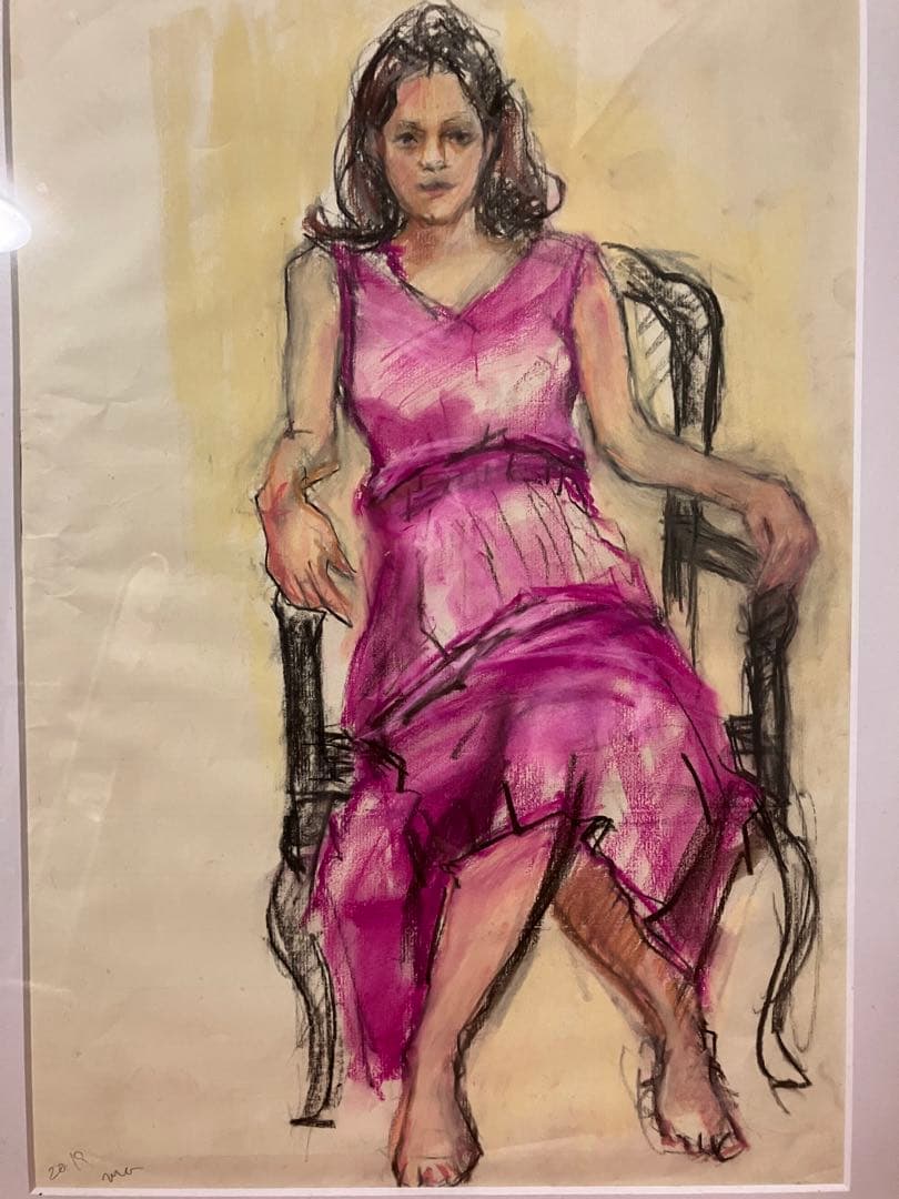 値下げ、パステル画、人物スケッチ、自筆画