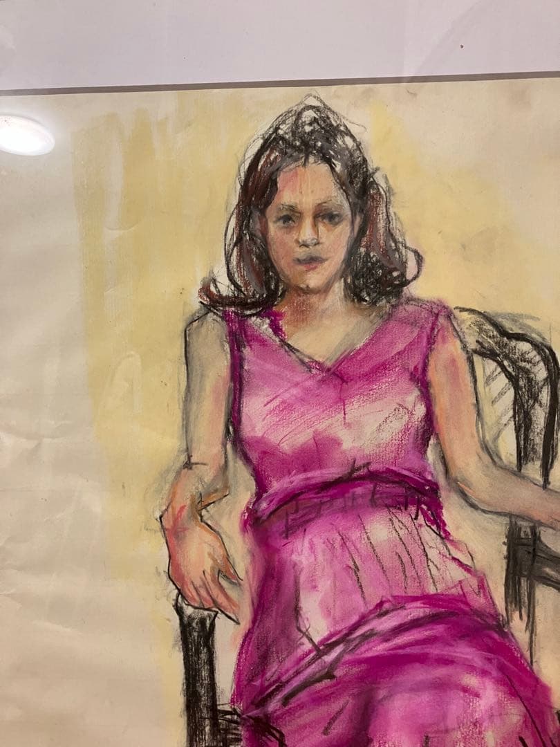 値下げ、パステル画、人物スケッチ、自筆画