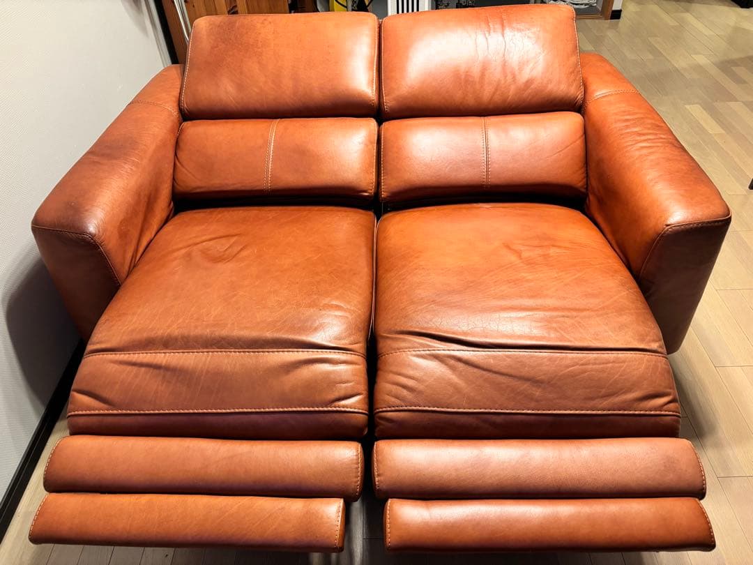 ブラウンレザー リクライニングソファ 2人掛け