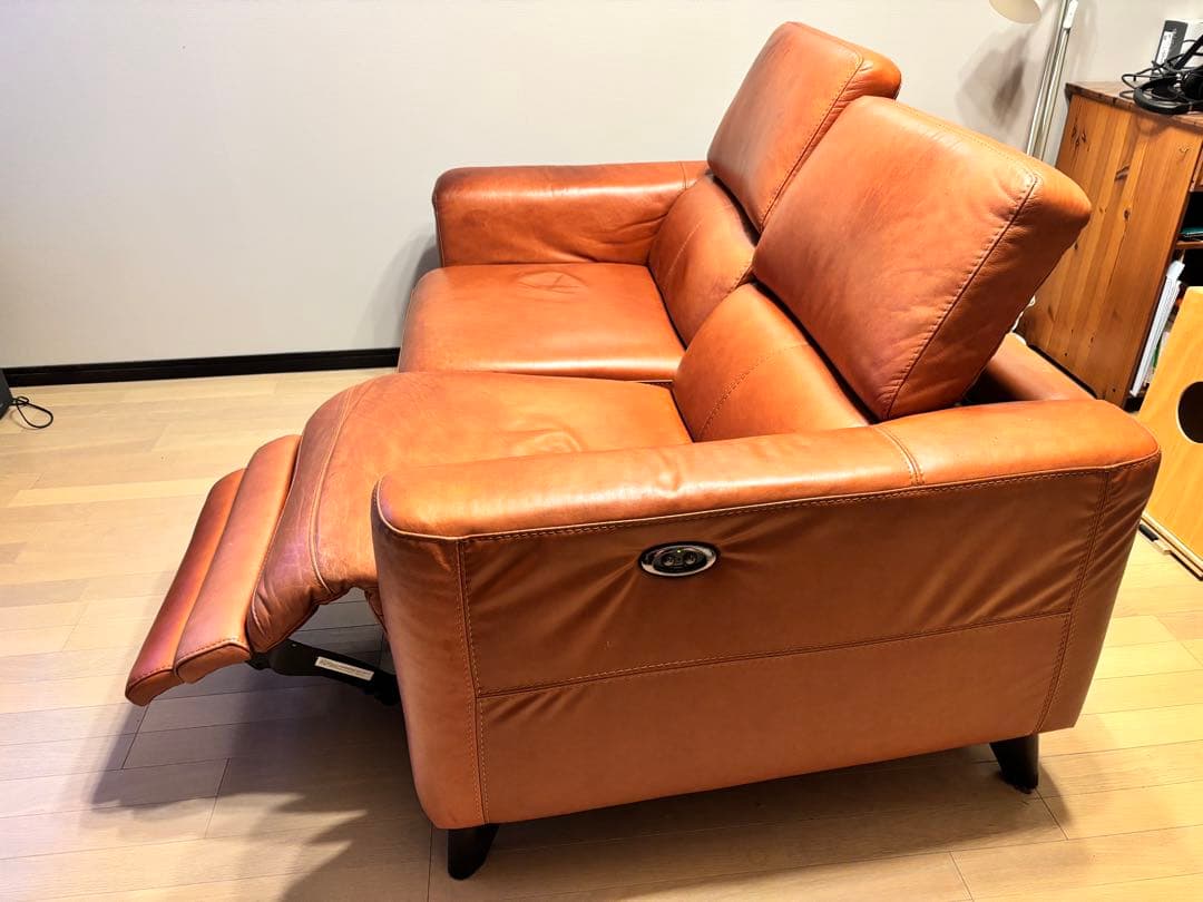 ブラウンレザー リクライニングソファ 2人掛け