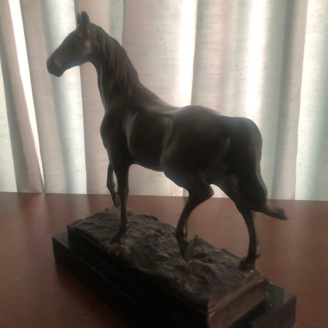 フランス製 ブロンズ馬彫刻 大理石ベース付き 28cm 美術品級