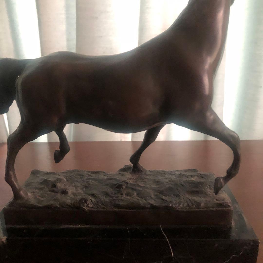 フランス製 ブロンズ馬彫刻 大理石ベース付き 28cm 美術品級