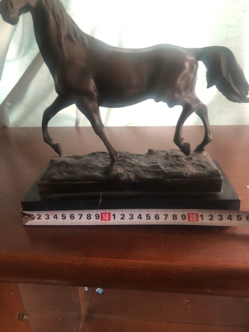 フランス製 ブロンズ馬彫刻 大理石ベース付き 28cm 美術品級
