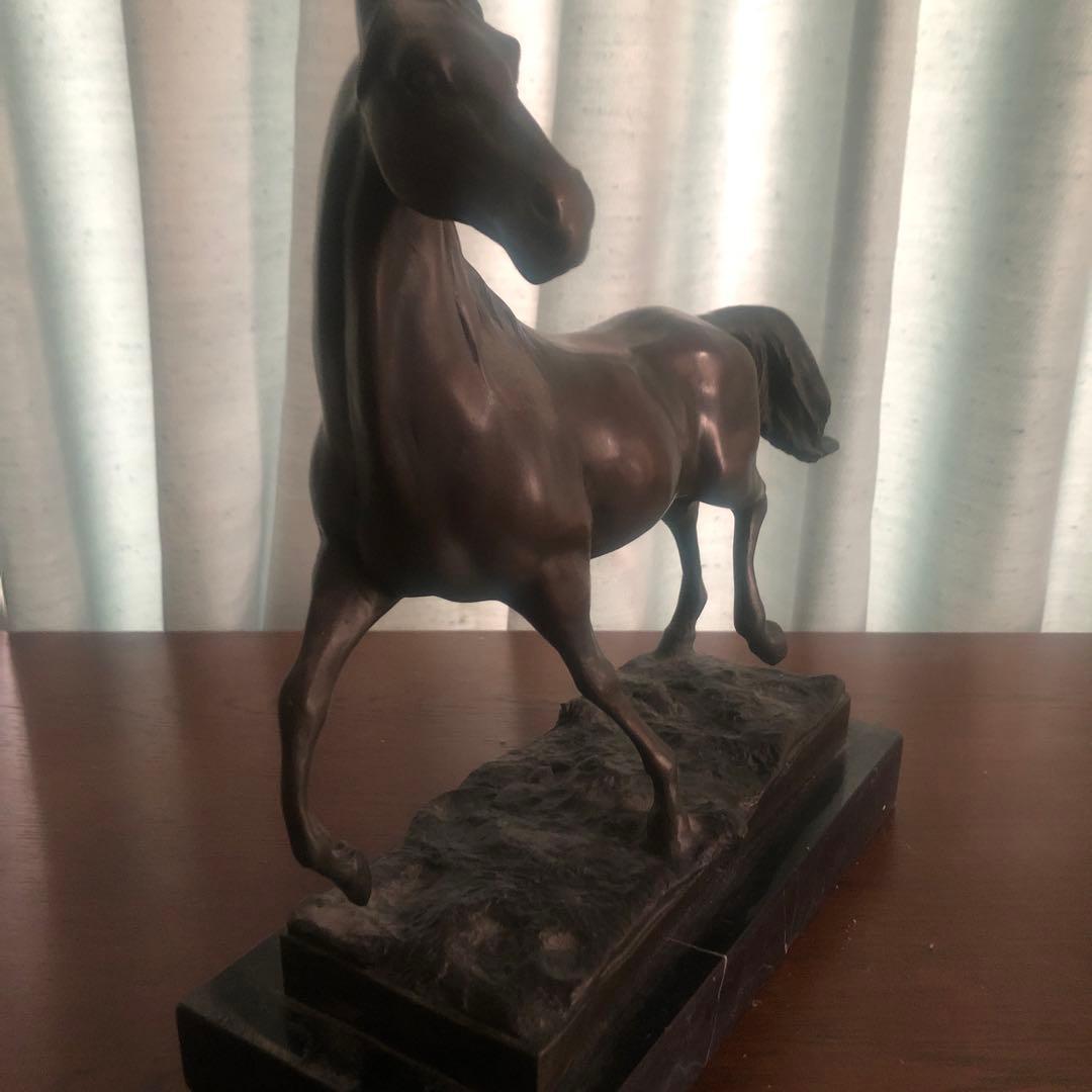 フランス製 ブロンズ馬彫刻 大理石ベース付き 28cm 美術品級