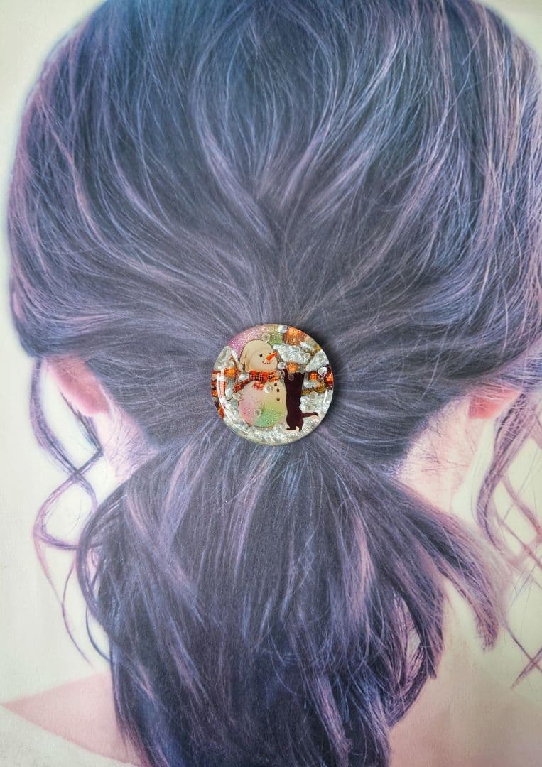 レジン　猫　ヘアゴム　ブローチ　ポニーフック　No.424