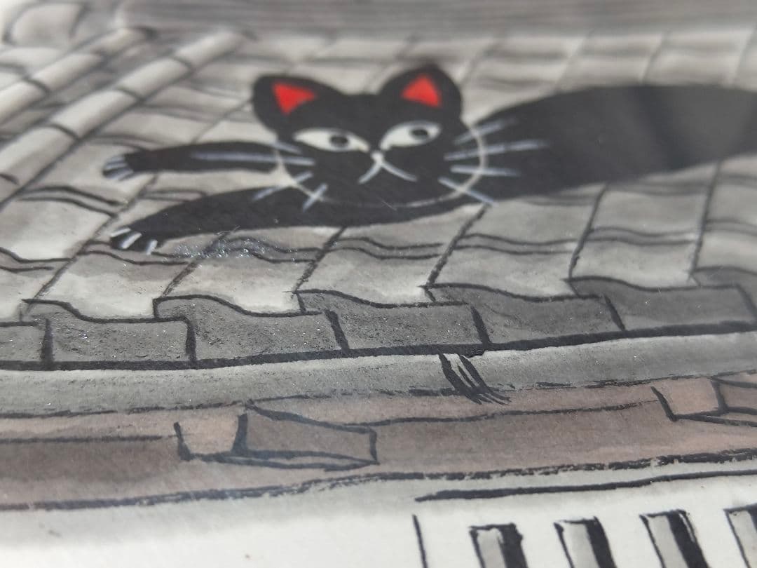 美品【糸井 忠晴】墨彩画 フレーム付き直筆原画色紙 原画 有馬温泉/町屋の薬屋